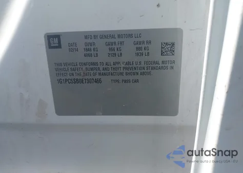 2014 Chevrolet Cruze 1Lt Auto z USA, uszkodzony, nr VIN 1G1PC5SB0E7307466